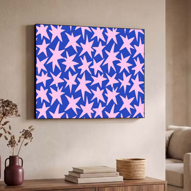 Modern - Sterren - Blauw Textielframe zwart klein 947 -sfeer3