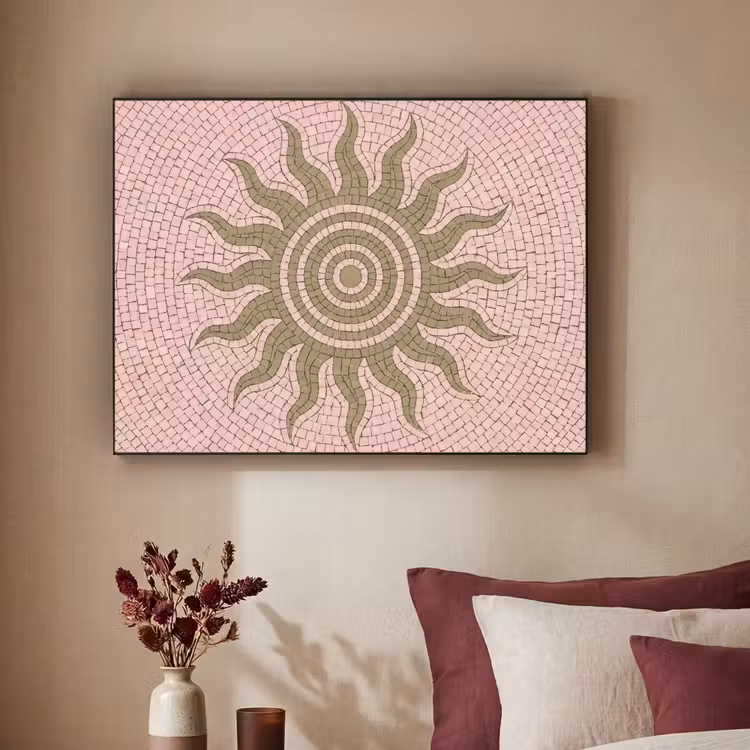 Mozaïek - Zon - Patroon - Klassiek - Roze Textielframe zwart klein -sfeer1