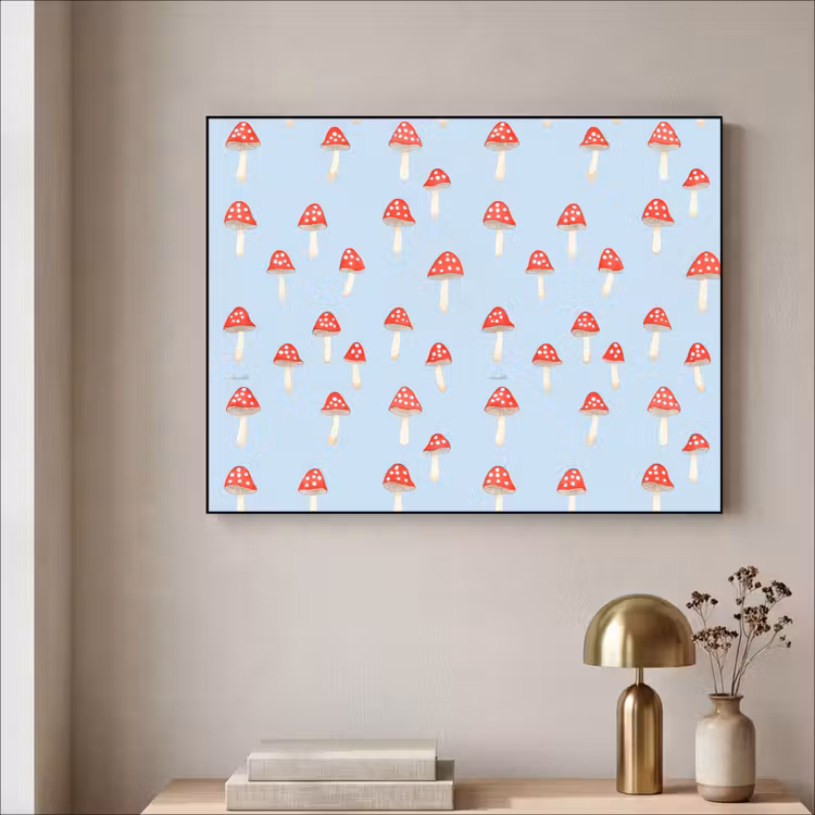 Paddenstoel -Sprookje - Blauw Textielframe zwart klein 947 -sfeer2
