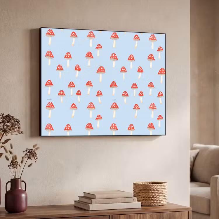Paddenstoel -Sprookje - Blauw Textielframe zwart klein 947 -sfeer3