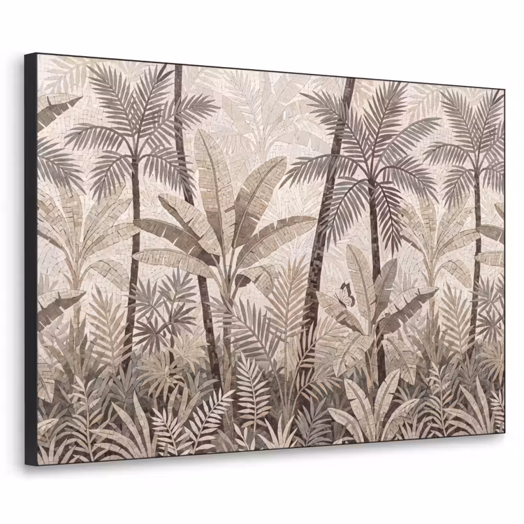 Natuur - Bladeren - Landschap - Mozaïek - Beige Textielframe zwart klein -3d