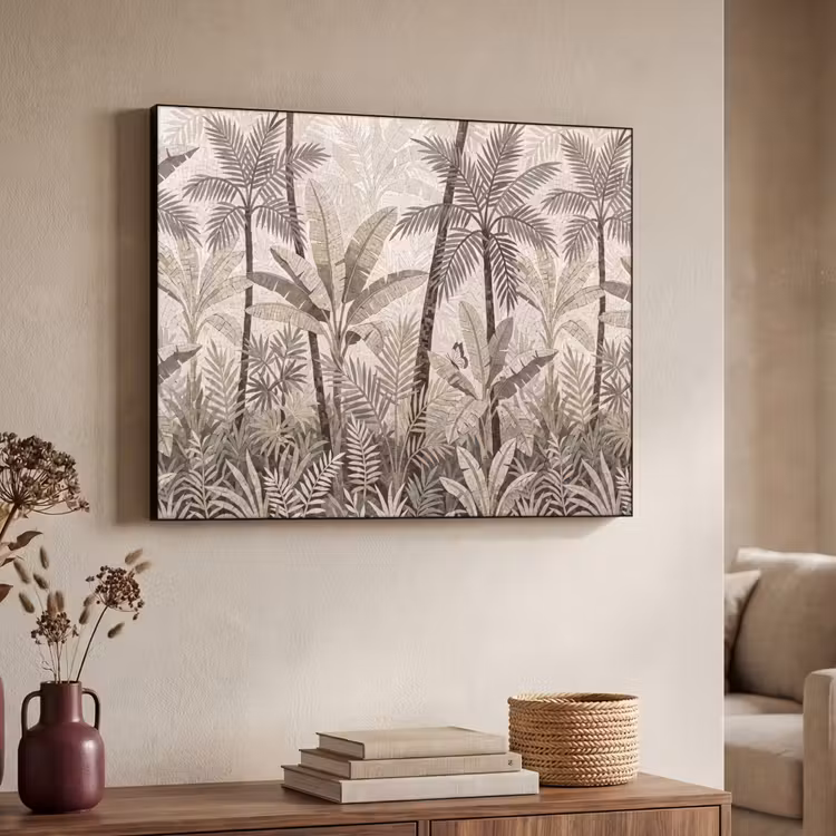 Natuur - Bladeren - Landschap - Mozaïek - Beige Textielframe zwart klein -sfeer3