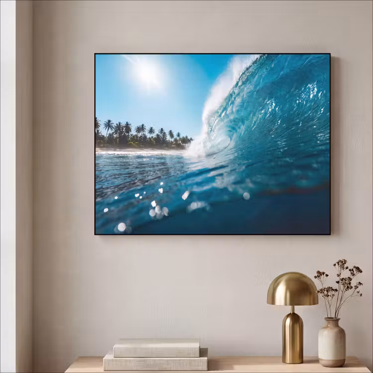 Oceaan - Golf - Strand - Natuur - Blauw Textielframe zwart klein -sfeer2