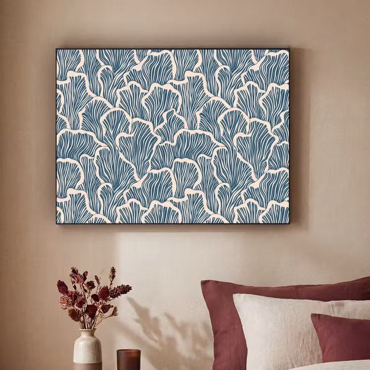 Organisch - Blauw - Crème - Schelpen Textielframe zwart klein 947 -sfeer1