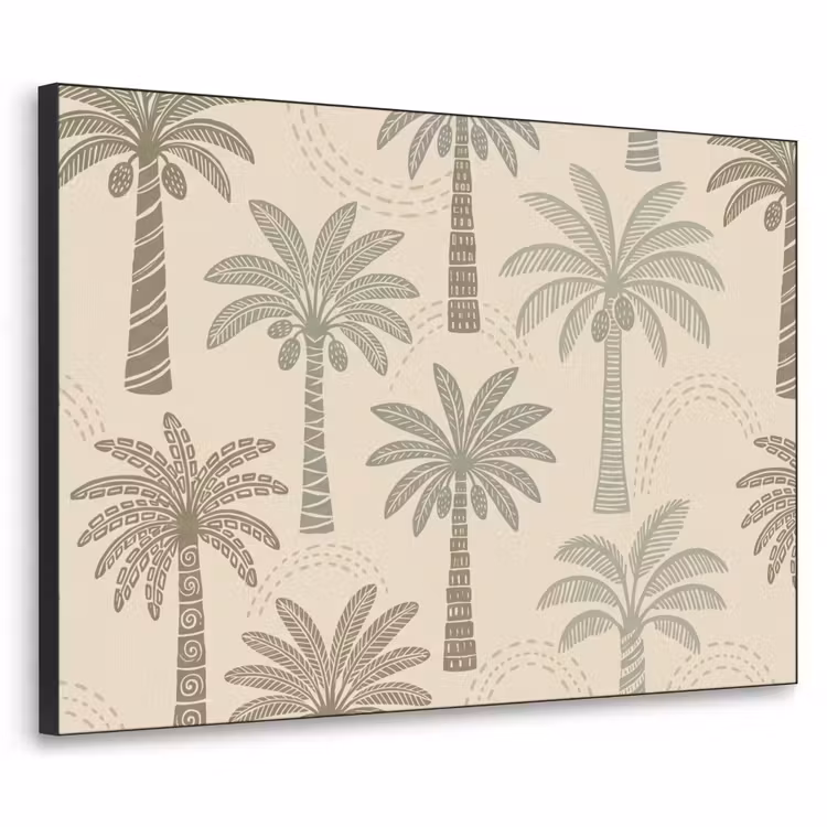 Palmbomen - Patroon - Tropisch - Beige Textielframe zwart klein -3d