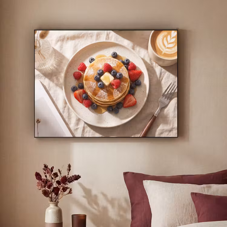 Pannenkoeken - Bessen - Ontbijt - Modern - Beige Textielframe zwart klein -sfeer1