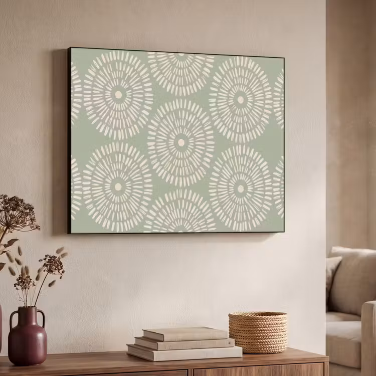 Patroon - Cirkels - Abstract - Modern - Groen Textielframe zwart klein -sfeer3