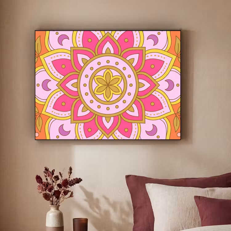 Patroon - Bloemmotief - Decoratie - Abstract - Roze Textielframe zwart klein -sfeer1