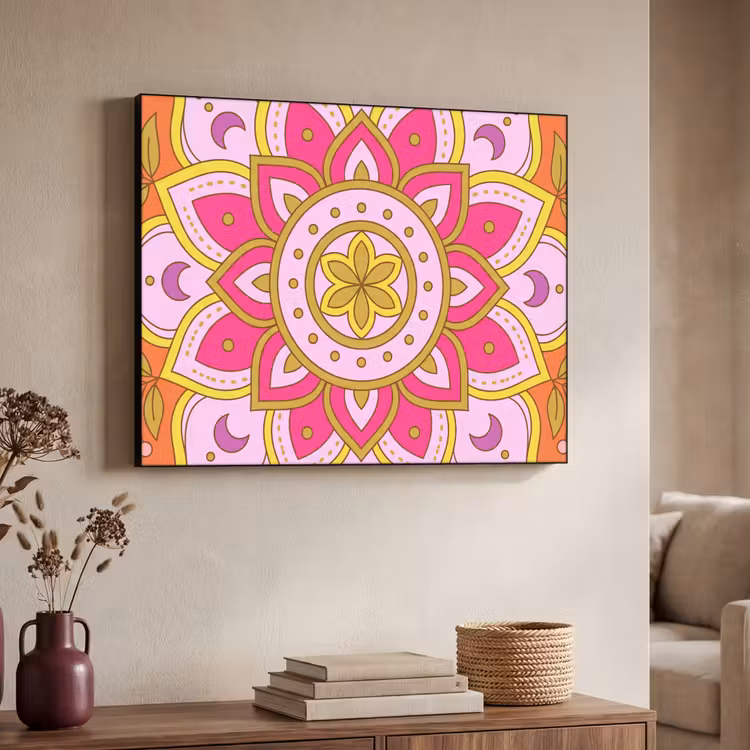 Patroon - Bloemmotief - Decoratie - Abstract - Roze Textielframe zwart klein -sfeer3