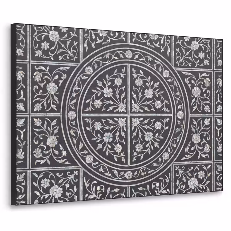 Patroon - Bloemmotief - Decoratie - Klassiek - Zwart Textielframe zwart klein -3d