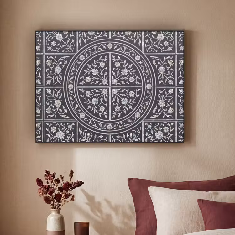 Patroon - Bloemmotief - Decoratie - Klassiek - Zwart Textielframe zwart klein -sfeer1