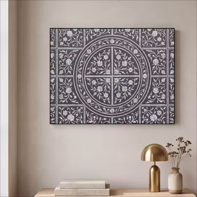 Patroon - Bloemmotief - Decoratie - Klassiek - Zwart Textielframe zwart klein -sfeer2