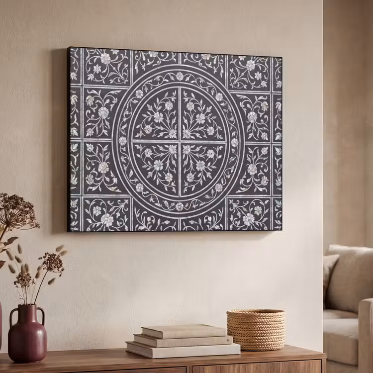 Patroon - Bloemmotief - Decoratie - Klassiek - Zwart Textielframe zwart klein -sfeer3