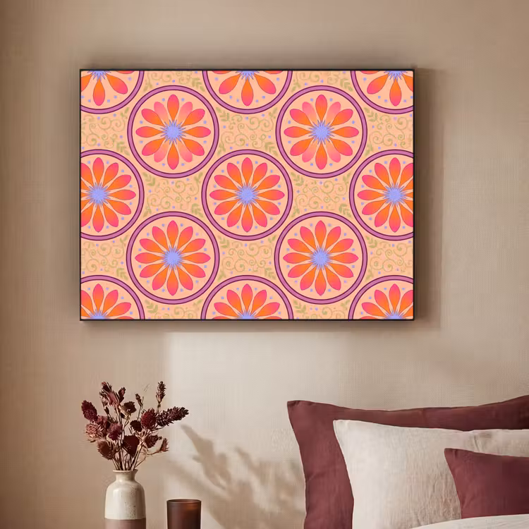 Patroon - Bloemen - Decoratief - Kleurrijk - Modern Textielframe zwart klein -sfeer1