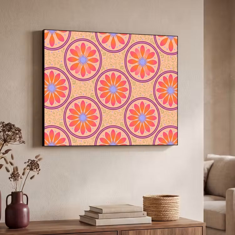 Patroon - Bloemen - Decoratief - Kleurrijk - Modern Textielframe zwart klein -sfeer3
