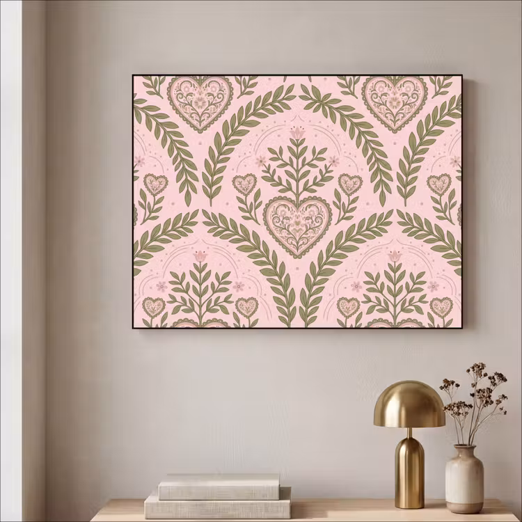 Patroon - Hart - Bloemen - Folkloristisch - Roze Textielframe zwart klein -sfeer2