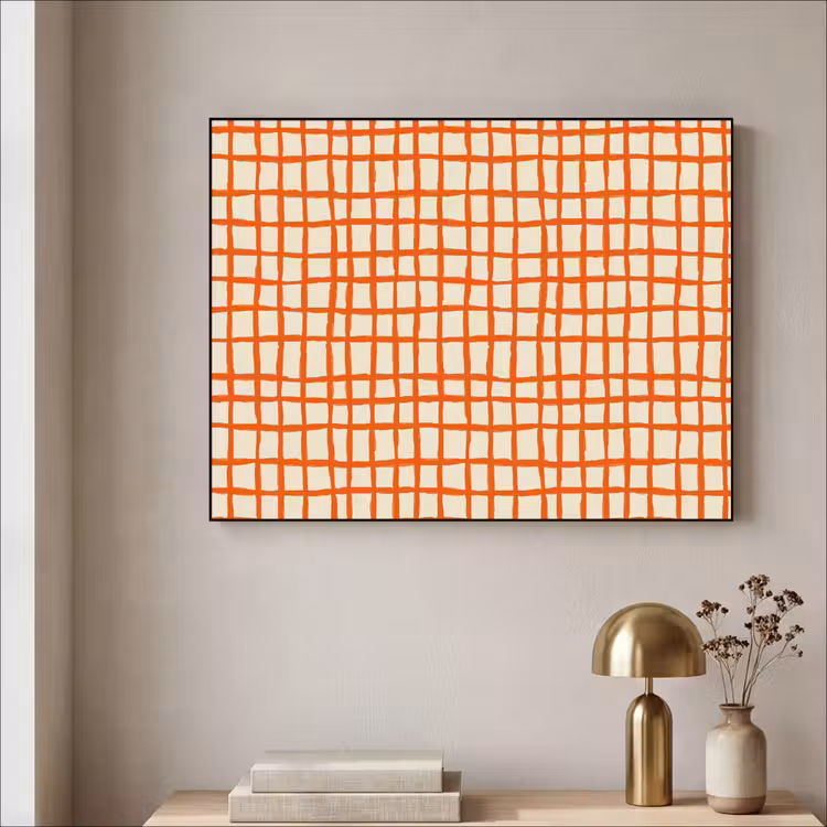 Patroon - Lijnen - Oranje Textielframe zwart klein 947 -sfeer2