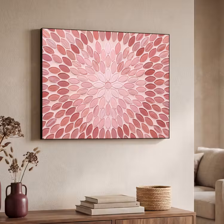 Patroon - Mozaïek - Ovaal - Abstract - Roze Textielframe zwart klein -sfeer3