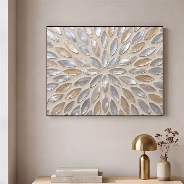 Patroon - Ovaal - Glanzend - Abstract - Beige Textielframe zwart klein -sfeer2