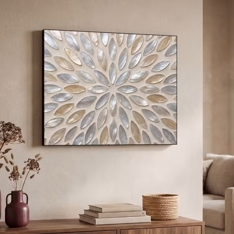 Patroon - Ovaal - Glanzend - Abstract - Beige Textielframe zwart klein -sfeer3