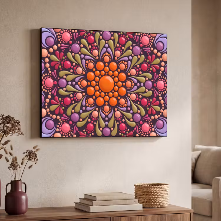 Patroon - Stippen - Abstract - Modern - Kleurrijk Textielframe zwart klein -sfeer3