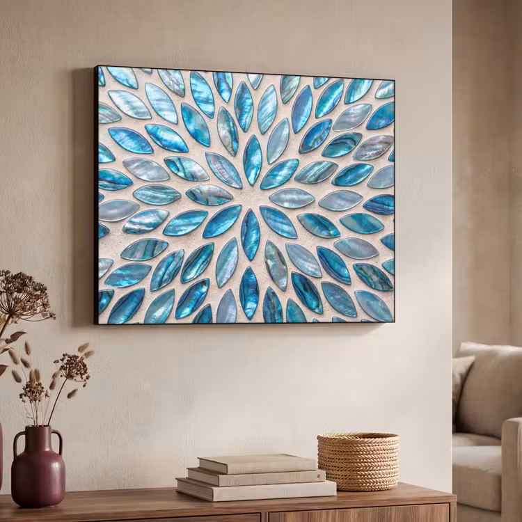 Patroon - Glans - Abstract - Blauw - Decoratie Textielframe zwart klein -sfeer3
