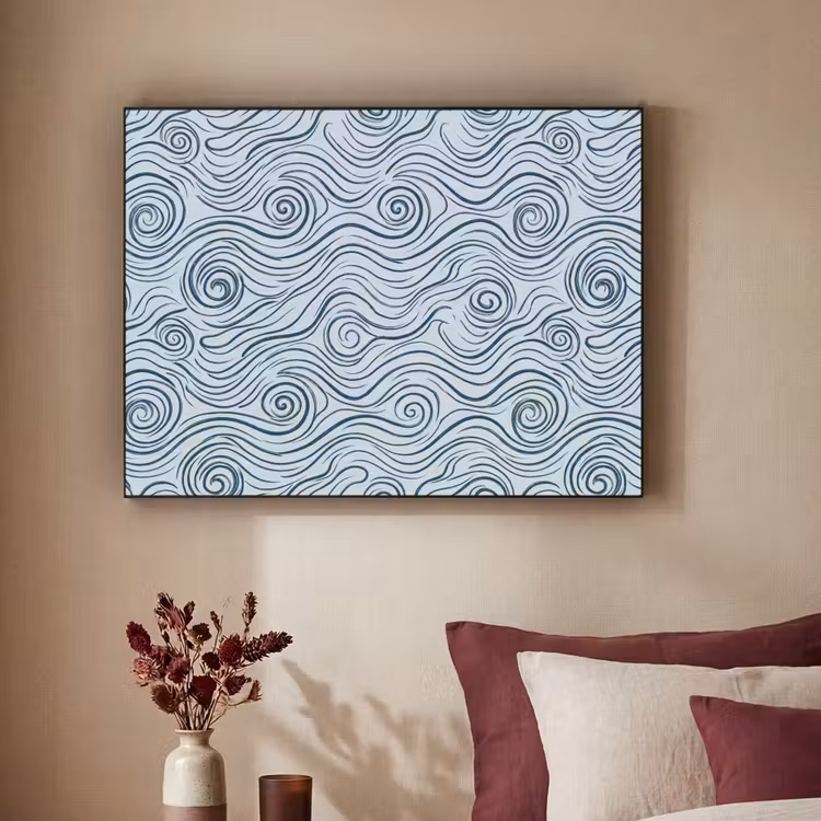 Patroon - Golven - Abstract - Modern - Blauw Textielframe zwart klein -sfeer1