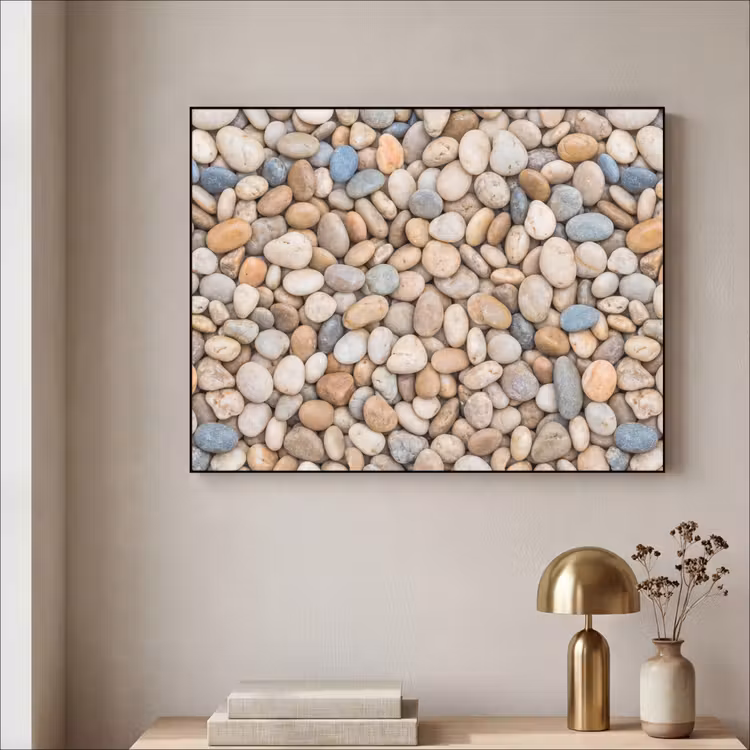 Kiezelstenen - Natuur - Textuur - Beige - Grijs Textielframe zwart klein -sfeer2