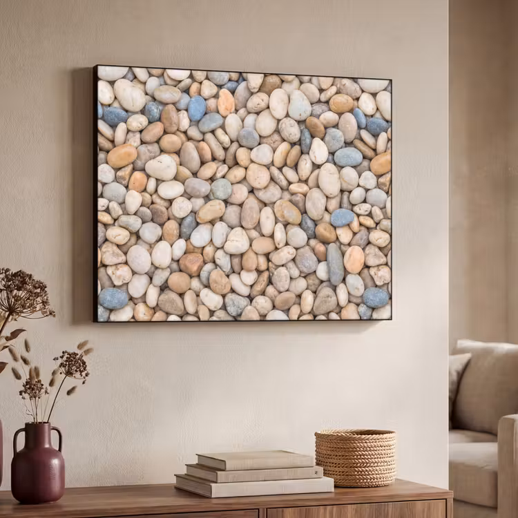 Kiezelstenen - Natuur - Textuur - Beige - Grijs Textielframe zwart klein -sfeer3