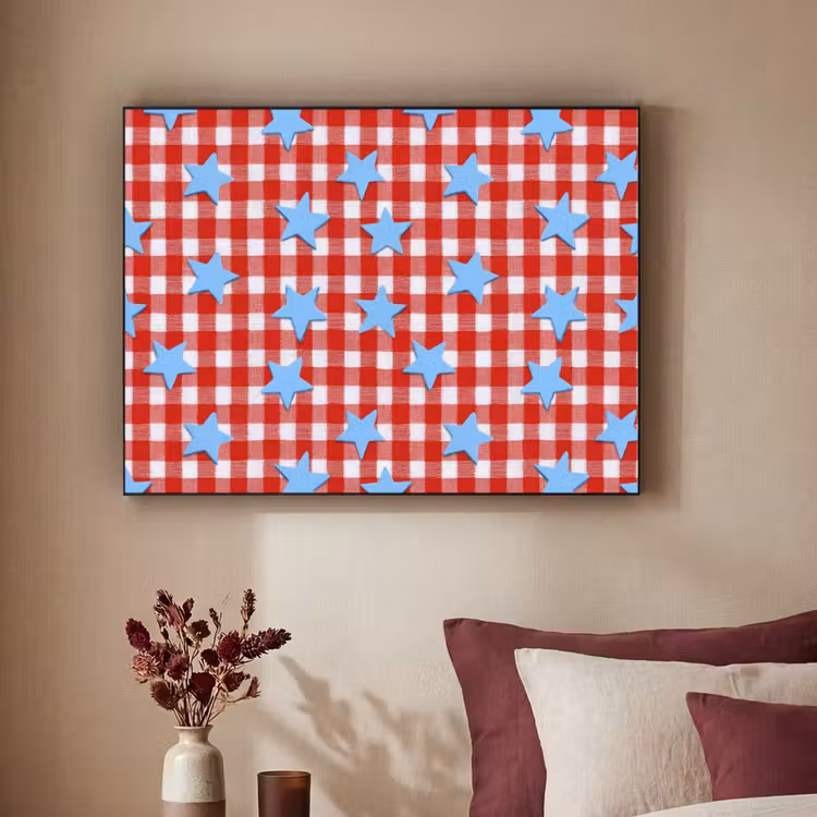 Ruit - Sterren - Rood Textielframe zwart klein 947 -sfeer1