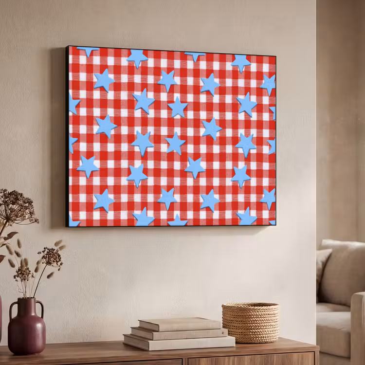 Ruit - Sterren - Rood Textielframe zwart klein 947 -sfeer3