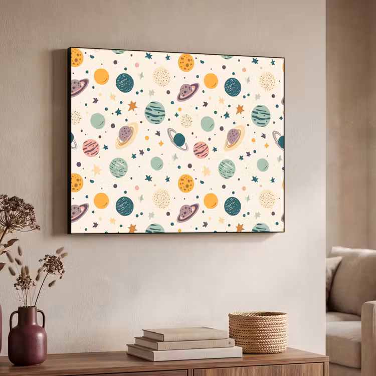 Planeten - Retro - Kleurrijk Textielframe zwart klein 947 -sfeer3