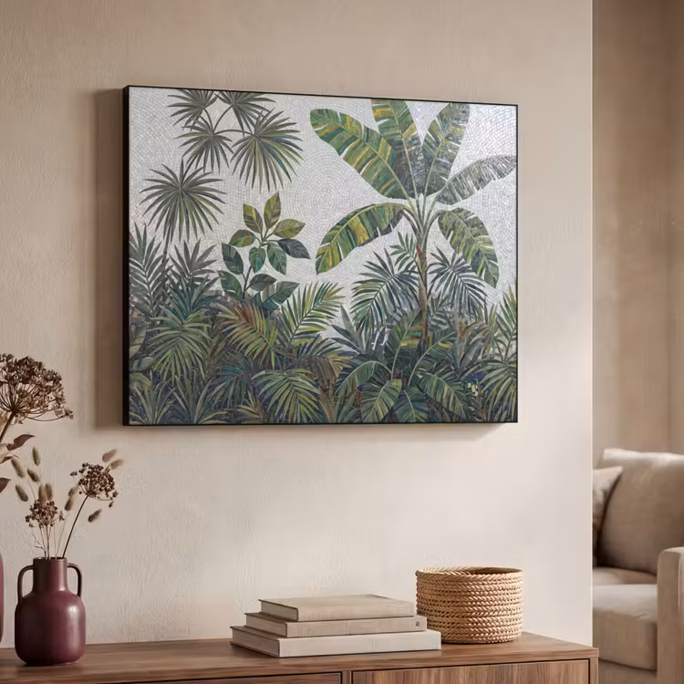 Planten - Tropisch - Mozaïek - Groen - Natuur Textielframe zwart klein -sfeer3