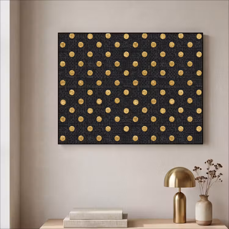 Polka Dot - Stippen - Goud - Zwart Textielframe zwart klein 947 -sfeer2