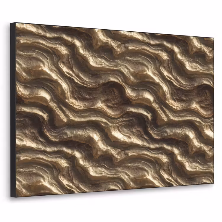 Reliëf - Golven - Abstract - Bronsgoud Textielframe zwart klein 947 -3d