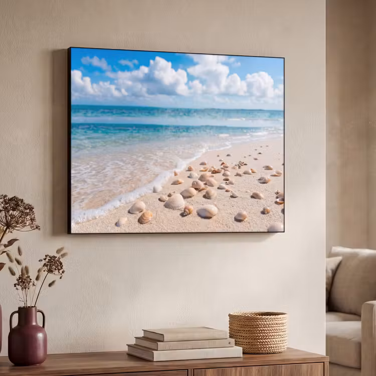 Schelpen - Strand - Natuur - Beige Textielframe zwart klein -sfeer3