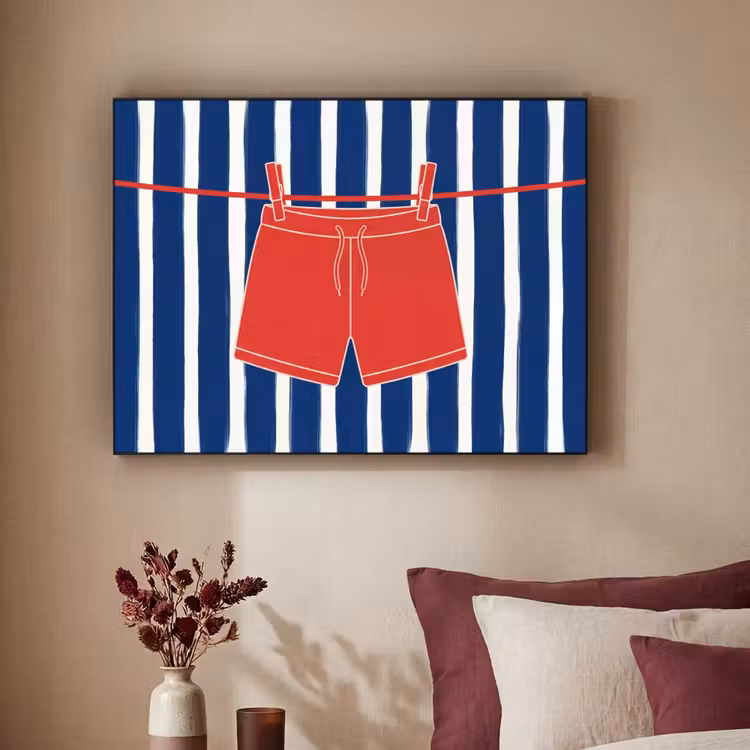 Shorts - Waslijn - Zomer - Illustratie - Rood Textielframe zwart klein -sfeer1