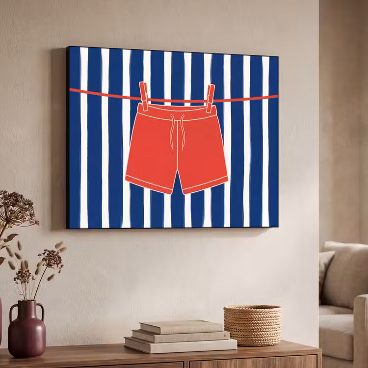 Shorts - Waslijn - Zomer - Illustratie - Rood Textielframe zwart klein -sfeer3