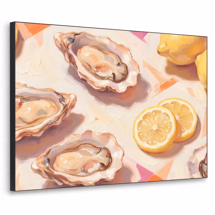 Stilleven - Citroenen - Oesters - Abstract - Oranje Textielframe zwart klein -3d