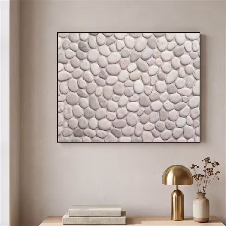 Steen - Kiezel - Natuur - Minimalistisch - Beige Textielframe zwart klein -sfeer2