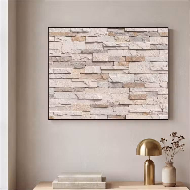 Steen - Muur - Textuur - Rustiek - Beige Textielframe zwart klein -sfeer2