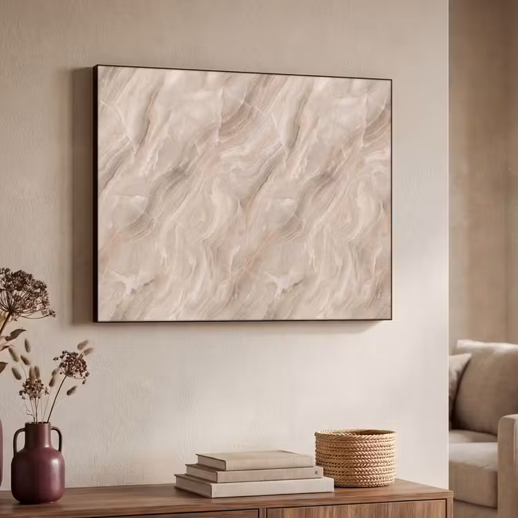 Steen - Golvend - Abstract - Beige Textielframe zwart klein -sfeer3