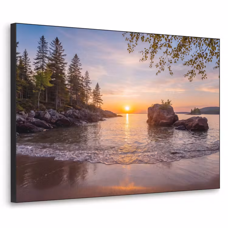 Zonsondergang - Kust - Water - Natuur - Oranje Textielframe zwart klein -3d