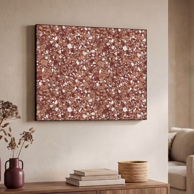 Terrazzo - Patroon - Steentextuur - Roodbruin Textielframe zwart klein 947 -sfeer3