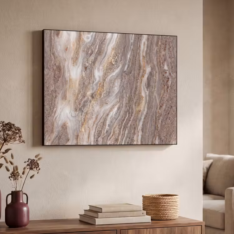 Textuur - Steen - Abstract - Beige Textielframe zwart klein -sfeer3