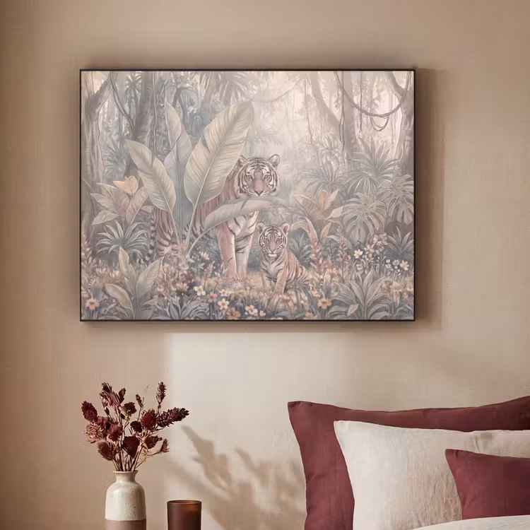 Tijger - Welp - Jungle - Illustratie - Dieren Textielframe zwart klein -sfeer1