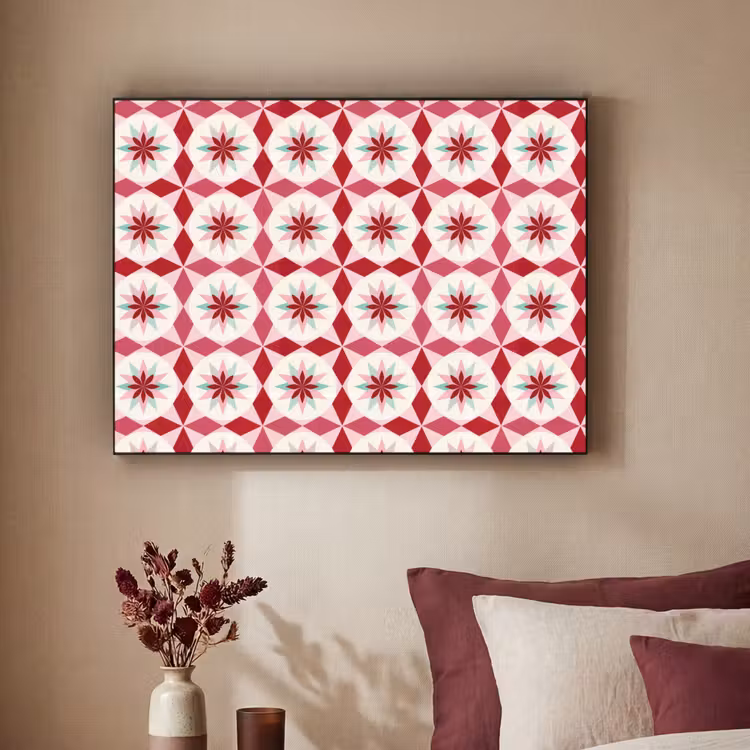 Tegelpatroon - Sterren - Retro - Roze - Mintgroen Textielframe zwart klein 947 -sfeer1