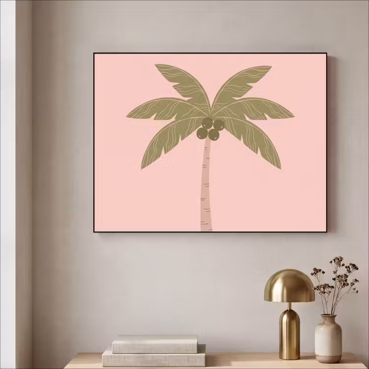 Boom - Palm - Natuur - Illustratie - Roze Textielframe zwart klein -sfeer2