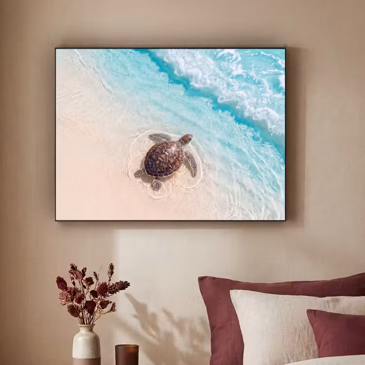 Schildpad - Helder water - Strand - Dieren - Natuur Textielframe zwart klein -sfeer1