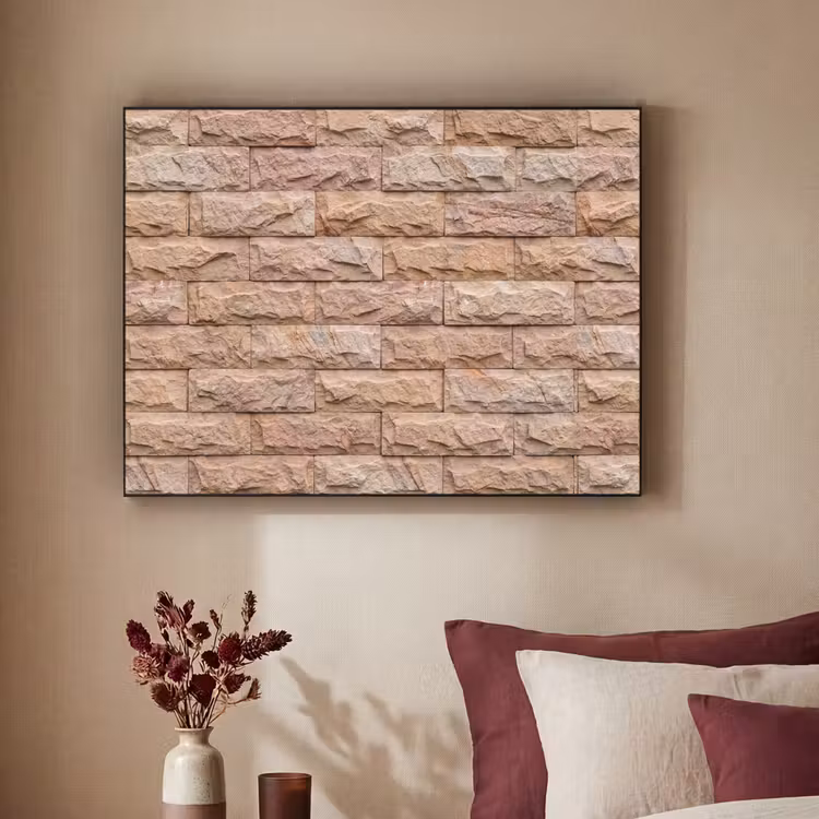 Muur - Steen - Ruw - Textuur - Beige Textielframe zwart klein -sfeer1